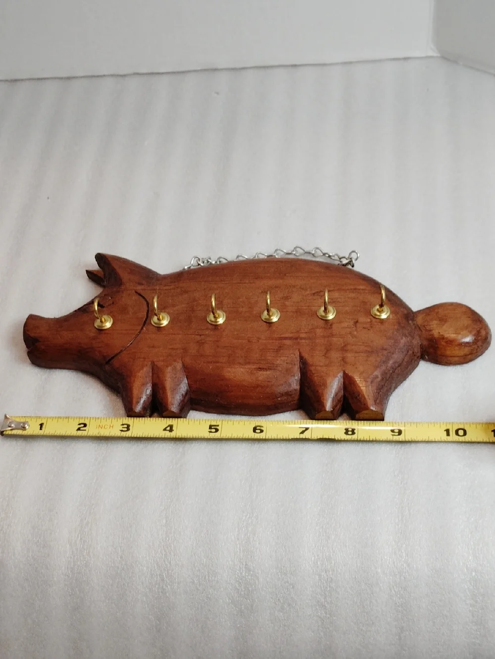 Handcrafted Brown Wooden Pig Key Holder - Unbranded